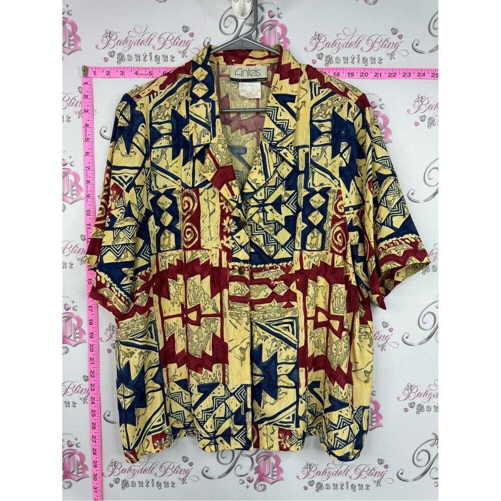 Antels shirt vintage Short-Sleeve Patterned Button-Up Shirt - Yellow/Red/Blue